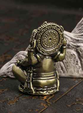 实心黄铜泰国象神铜象鼻财神东南亚风格古铜工艺品摆件收藏手把件