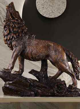 新款意工艺仿客真动品物狼模型摆件家居装饰品厅玄关办公室摆件创