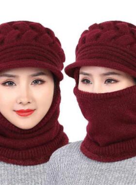 妈妈帽子围脖一体女中老
