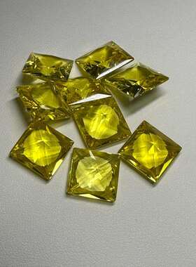 人造宝石梧州厂家直供13.5×13.5合成黄刚玉宝石正方公主花切割裸