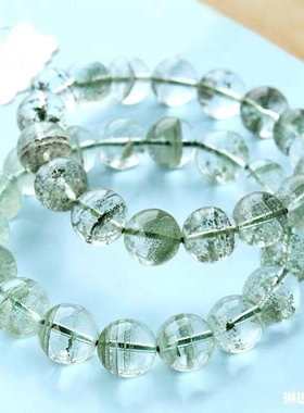 巴西绿幽灵手链7-14mm满天星千层纹幽灵水晶绿色水晶单圈手串男女
