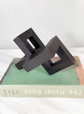 简约现代几何交错抽象黑色金属摆件玻璃花器家居软装饰品/样板房