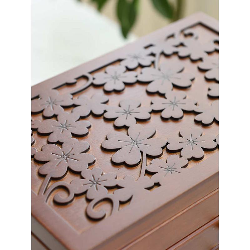 奢古风盒中实木抽屉带镜面盒多层盒首饰盒国风精致收纳化妆轻饰品 - 图2