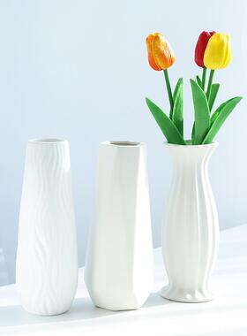 简约现代T型花瓶陶瓷白色餐桌摆件客厅水养鲜花插花器高级感网红
