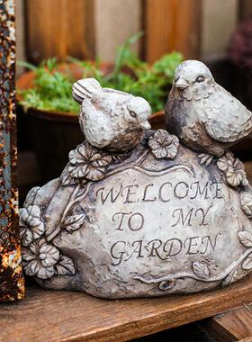 聚汉欢迎欢迎门牌创意大院杂货装饰摆件水泥鸟石碑文雕花花园