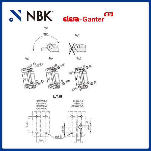 NBK ELESA CFSW-FC-B 带内置安全开关铰链超级高科技聚合体零配件 - 图3