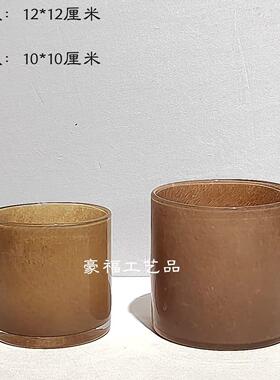 轻奢现代中古风玻璃花瓶摆件家居餐厅样板房桌面茶几插花装饰设计
