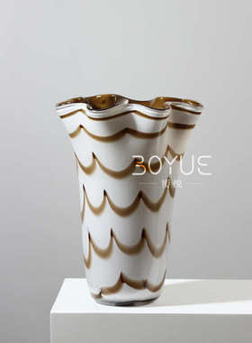 花瓶现代口民棕色纹花瓣简约波浪餐厅客玄关琉璃摆件样板间宿花艺