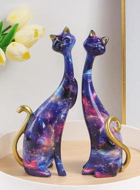 欧式创意抽象油画猫装饰佳节送礼树脂工艺品卧室桌面玄关猫咪摆件