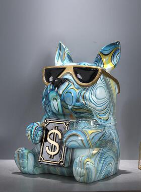 彩法斗狗纸巾盒客厅个饰性高档餐厅装摆件茶612S几桌色斗牛犬抽面