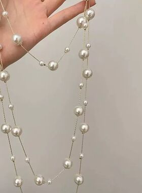 高级白色珍珠项链长款设计项链