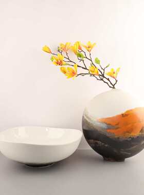 欧式轻奢彩绘陶瓷干花花瓶装饰果盘摆件客厅卧室餐厅酒店家居饰品