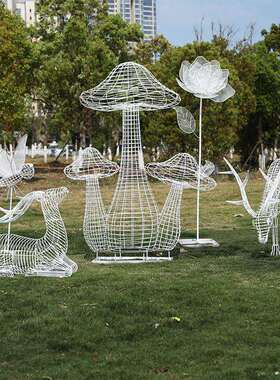 不锈钢镂空梅花鹿蒲公英雕塑铁艺动物售楼处户外园林景观装饰小品