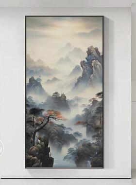 入户门高山流水正对挂画进门装饰画风景画中式画山水生财玄关挂画