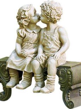 新款直销跨境男孩女孩青春懵懂长椅艺术庭院树脂摆件青春悸动白色