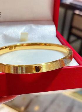 沙金年轮爱心520手镯数字时钟手环拉丝素圈金镯子送女友婚嫁婚庆