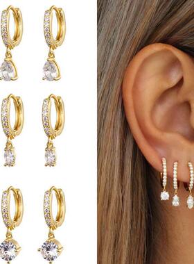 Cute Cubic Zirconia CZ Gold Silver Plated Hoop Drop Earrings
