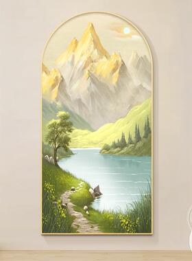 网红日金玄墙关照装山饰画高级感拱形画现代奢走轻廊过道风山水景
