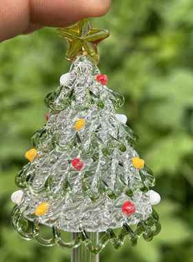 淄博纯手工琉璃圣诞树拉丝透明桌面摆件装饰品创意圣诞节生日礼物