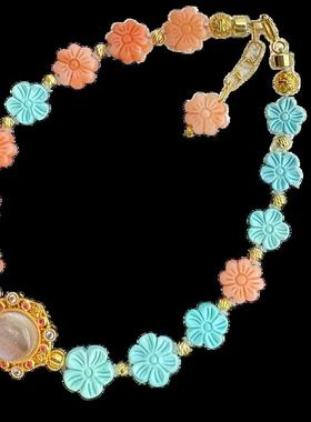 原矿高瓷绿松石手链 单圈手串珠链珠串18k金配饰尺寸约6～8mm左右