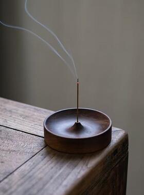 胡桃木北美线香茶道圆形香炉香插