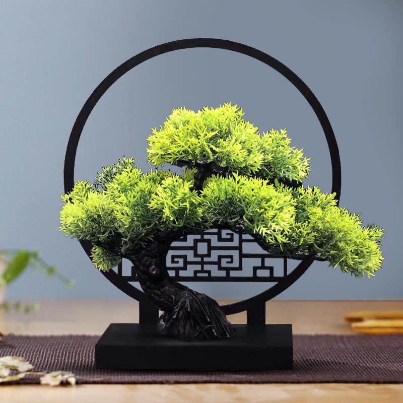 屏风小摆件新中式彷真绿色植物迎客松中国风玄关客厅桌面拍摄婚庆,淘宝优惠券,粉丝福利购,淘宝优惠卷