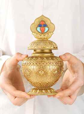 高档家居宝瓶制八吉祥用装饰用桌品办公面莲家花铜摩尼宝净水瓶摆