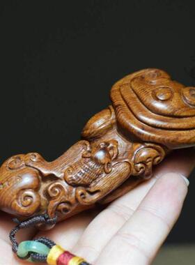红酸枝木雕文玩手把件知足常乐红木小挂件木质工艺品摆件