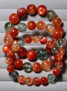 天然坦桑尼亚阿鲁沙长石手链共生太阳石水晶金太阳金草莓晶手串女