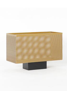 现代创意金属网格花器大理石长插干花瓶摆件样板房酒店果盘装饰品