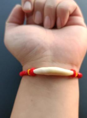 黑狗牙宝宝婴儿童情侣真狗牙手链成人朱砂桃木黑狗牙红绳脚链