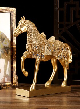 招财金马摆件客厅电视柜酒柜装饰品样板房办公室桌面摆设开业礼物