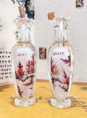 匠心独韵内画玻璃花瓶手工绘画非遗摆件新年家居摆件红梅报喜图