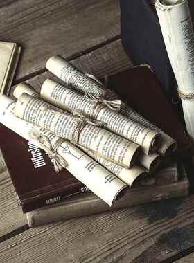 北欧式复古英文纸张书页外文书卷摄影背景拍照拍摄道具装饰品摆件