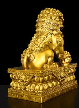 纯铜狮子摆件大号一对客厅镇宅宫门狮办公室大门口全铜北京狮摆设