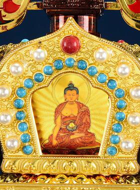 舍利塔家用佛塔菩提塔噶当塔鎏金雕花镶嵌彩珠宝塔嘎乌盒室内摆件