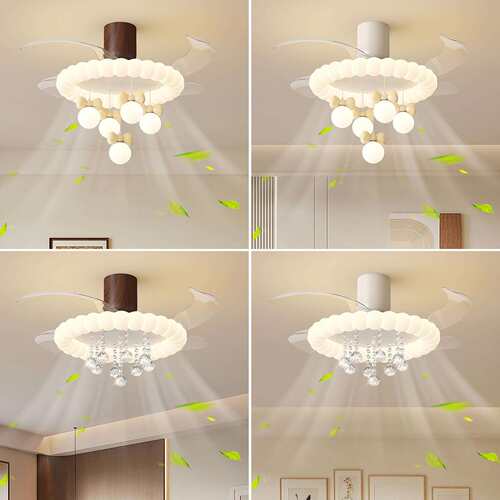 现代简约奶油风风扇灯卧室餐厅儿童房风扇灯全光谱护眼隐形吊扇灯 - 图2