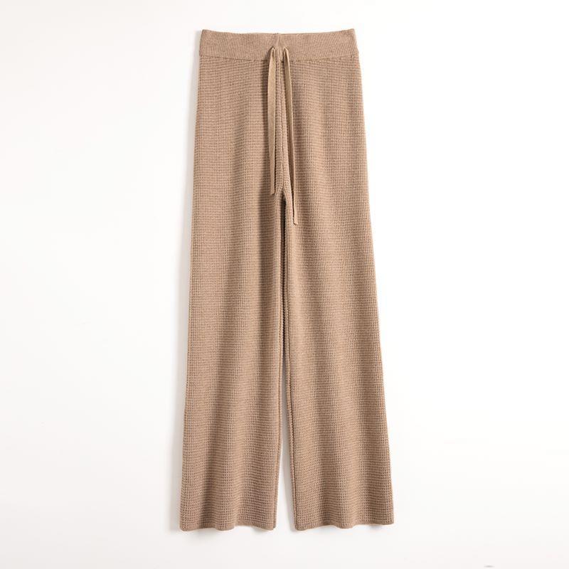 Knitted casual pants for women solid color high waist slim - 图3