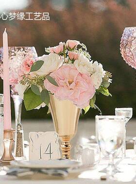 铁艺花瓶轻奢电镀插花器欧式婚礼宴会布置道具创意工艺品金属花器