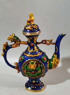 大清乾隆年制珐琅彩铜扁龙壶摆件家居装饰工艺品摆饰古玩铜器收藏