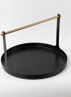 新中式圆形托饰盘样板间展厅配MC-TY-11桌面品室茶几提茶篮软装搭