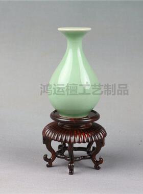 红木茶壶茶杯香几中式实木圆形花瓶盆景摆件古玩红酸枝木雕底座