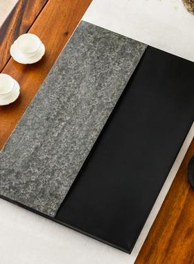 9ZRT乌金石茶盘定制嵌入式火烧石板茶桌中间空位内嵌式漏水面板