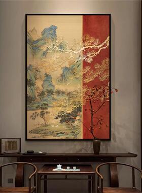 新中式酒店大堂客厅装饰画高级感轻奢山水风景画餐厅进门玄关挂画