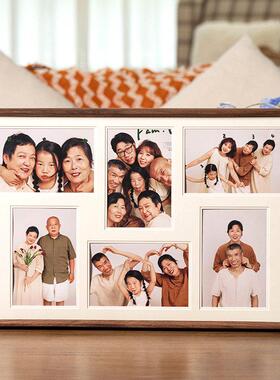 中式全家福相框摆台多宫格亲子写真照片打印加相框实木榫卯摆件