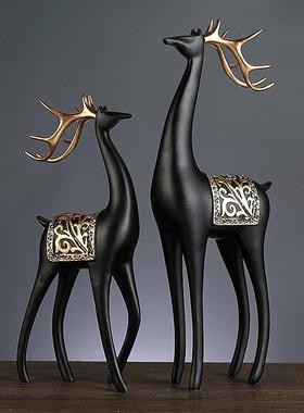 创意轻奢家居对鹿摆件客厅玄关电视柜书房福禄相伴招财鹿桌面装饰