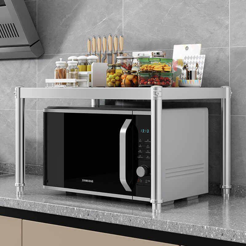 厨房不锈钢色置物架台面加高一层微波炉烤箱升高单层多功能架子,淘宝优惠券,粉丝福利购,淘宝优惠卷