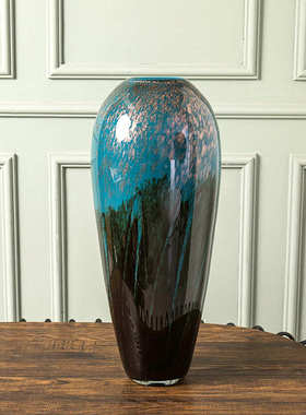 新中式厚重玻璃花瓶落地式大花瓶花艺摆件客厅插花摆饰琉璃瓶