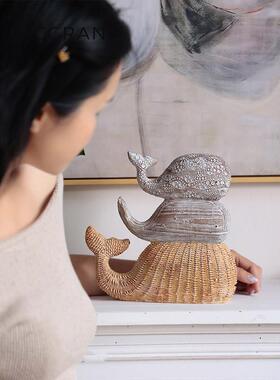 轻奢可爱鲸鱼桌面小摆件高档客厅卧室玄关艺术装饰房间改造小物件