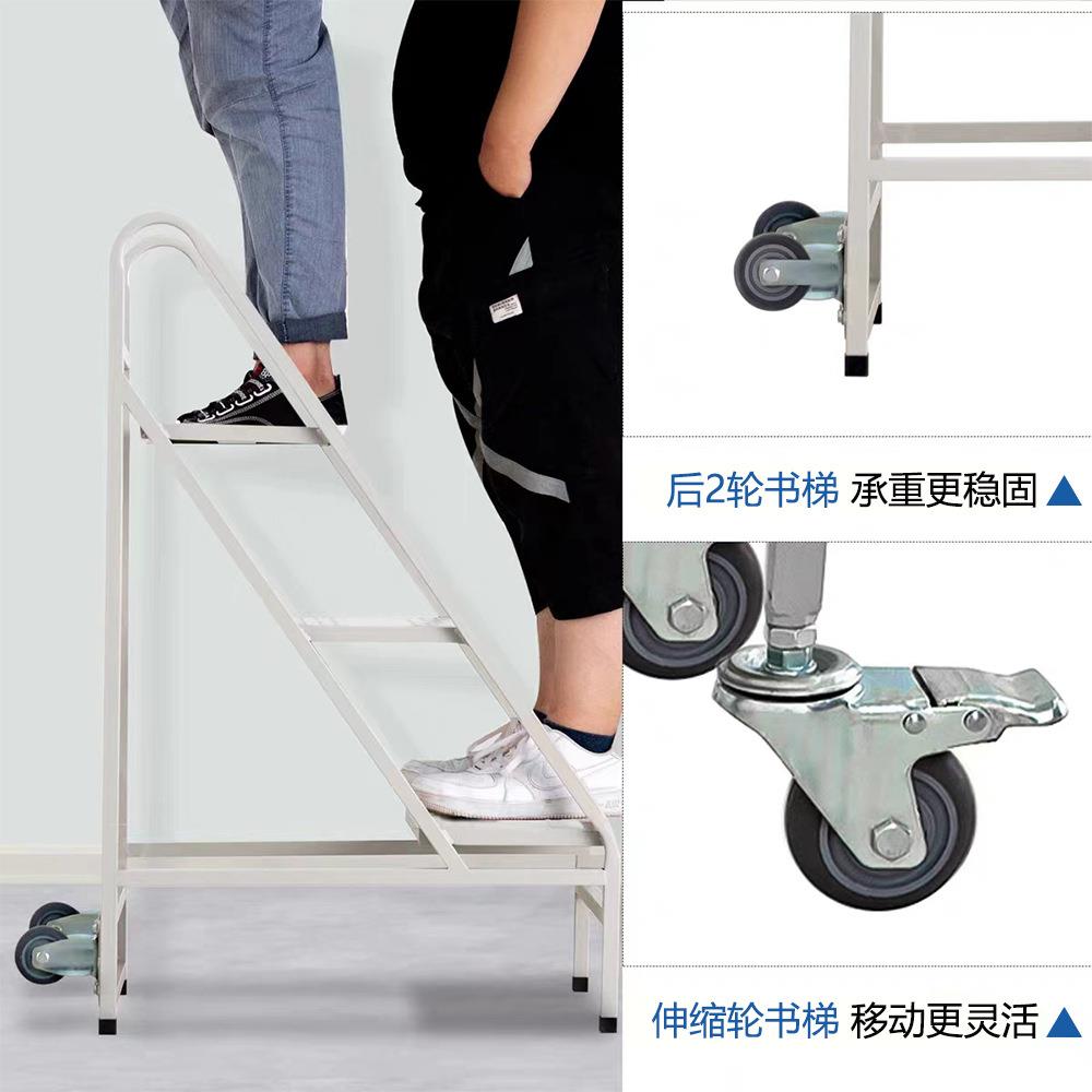 图书馆钢制书车书梯静音轮二层三层书车二步三步登高梯档案室仓库 - 图1